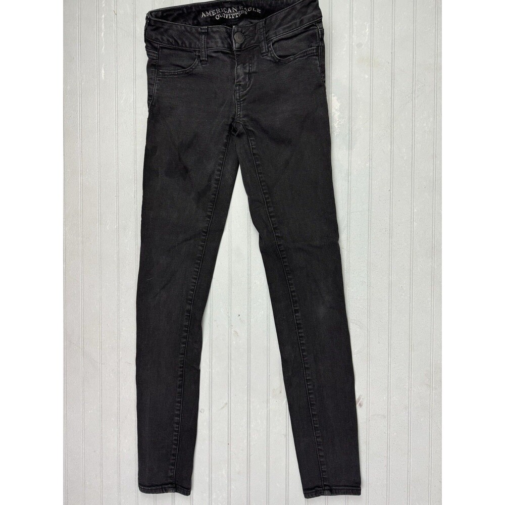 American Eagle Size 0 Womens Jeans Black Skinny Low Rise Stretch